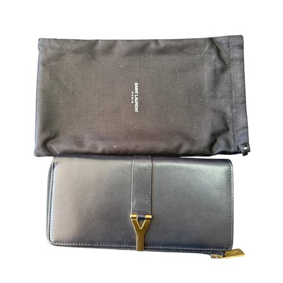 Yves Saint Laurent  Leather Y Line Zip Around Wallet Black Smooth Leather - Picture 2 of 8